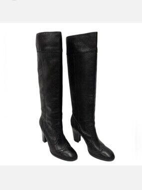 Michael Kors Knee-High Pebbled Leather Oxford Boots in Black